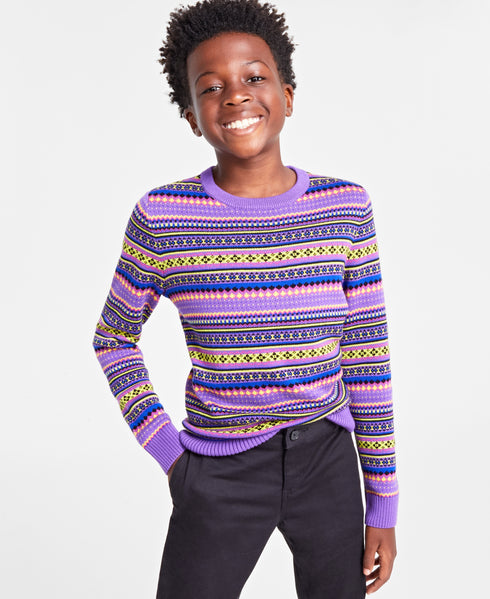 Holiday Lane Big Boys Bright Stripe Fair Isle Sweater